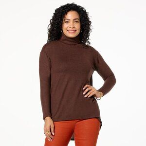 DG2 Diane Gilman Brushed Sweater Knit Drape Back Turtleneck Top Size Large NEW
